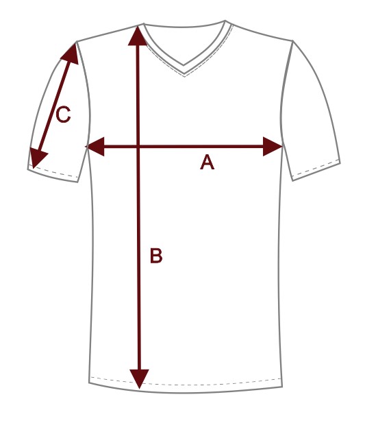 Rozměrová tabulka pánského trika s krátkým rukávem - do V NELLO