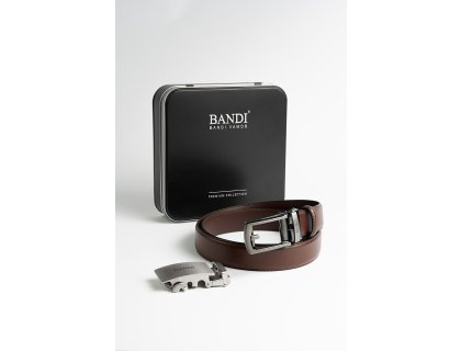 Pánský opasek BANDI AUTOMAT Maron s dvěma sponami v exkluzivním dárkovém boxu