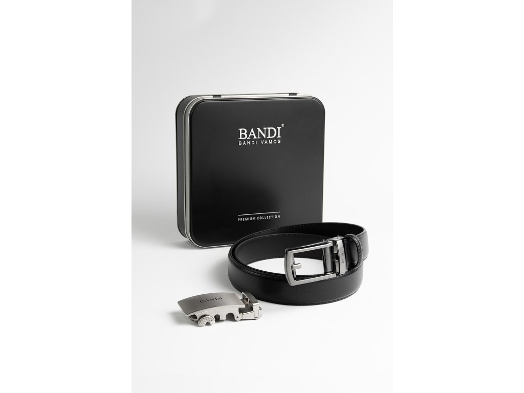 Pánský opasek BANDI AUTOMAT Nero s dvěma sponami v exkluzivním dárkovém boxu