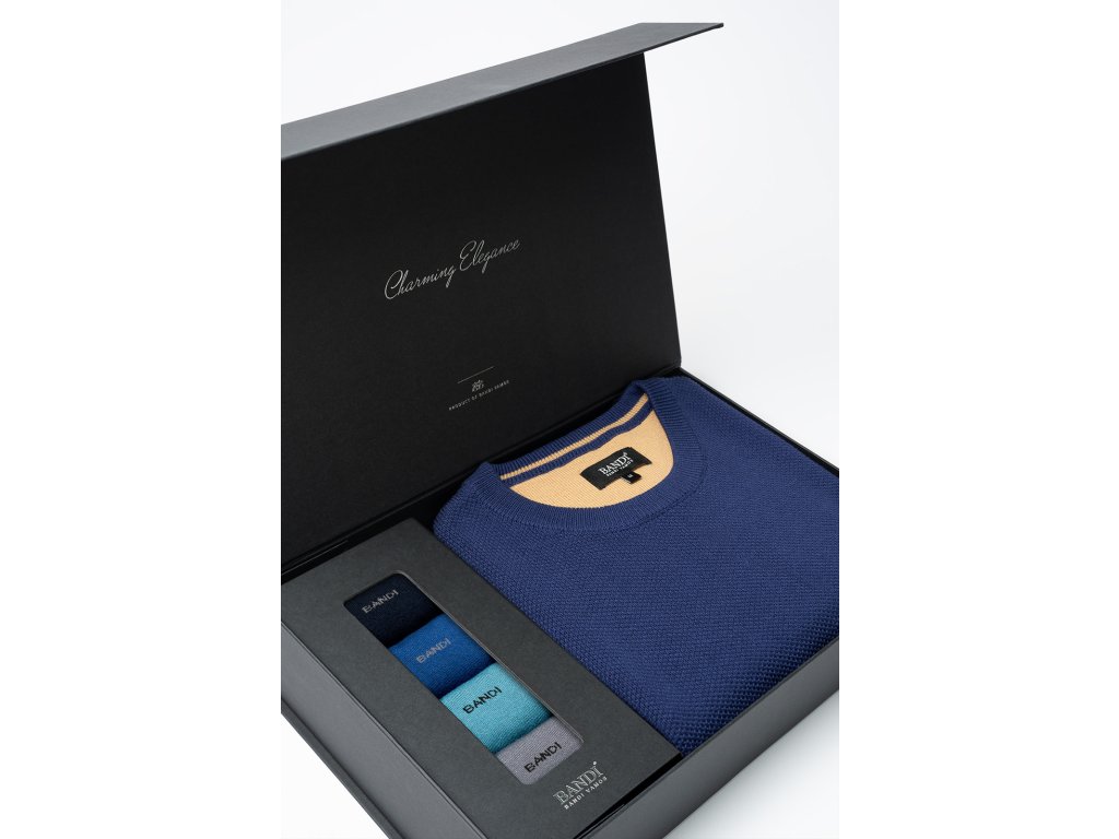 Set pánského svetru EDGARO Indaco a ponožek v dárkovém boxu