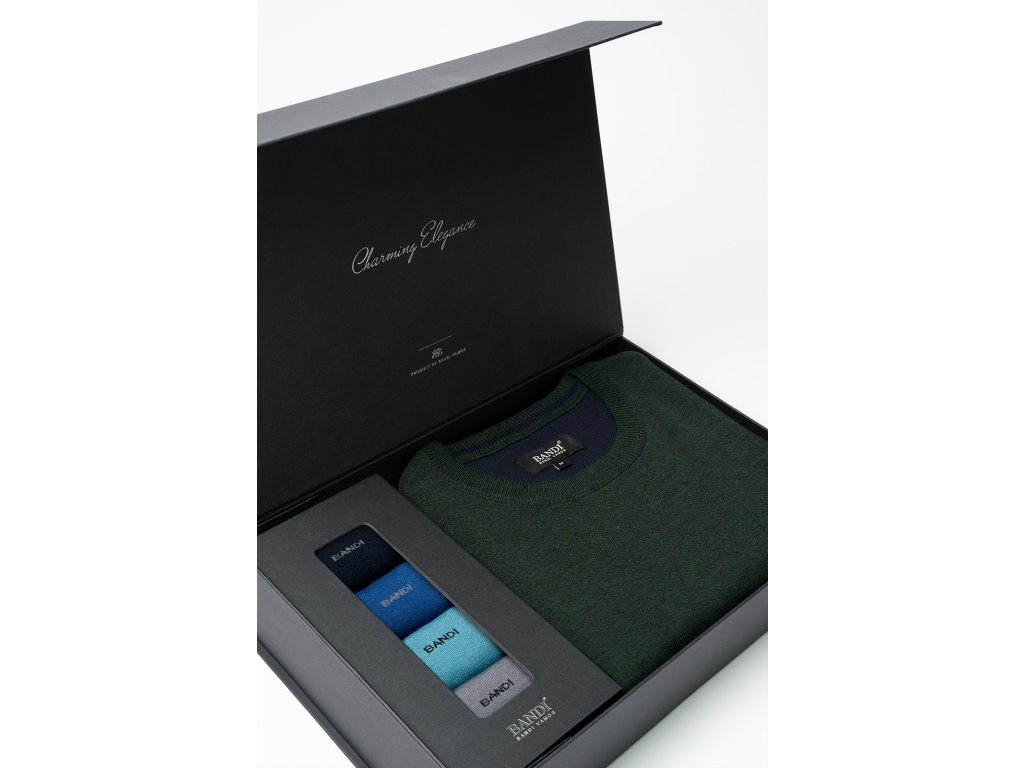 Set pánského svetru AUGUSTIO Emerald a ponožek v dárkovém boxu