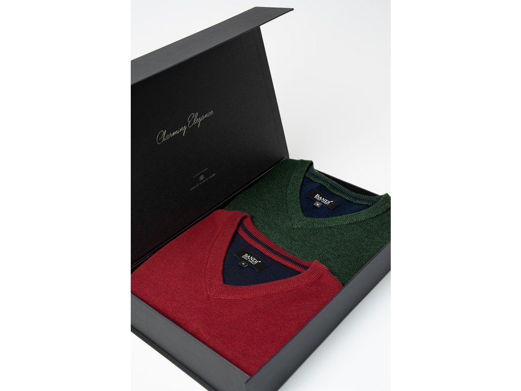 Set pánských svetrů MARCELIO Emerald a Wine, 2 ks v dárkovém boxu